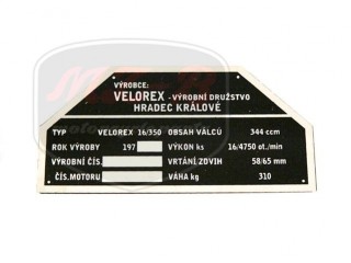 JAWA VELOREX NAMEPLATE /VELOREX/