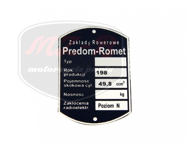 ROMET UNIVERSAL NAMEPLATE ROMET UNIVERSAL NAMEPLATE