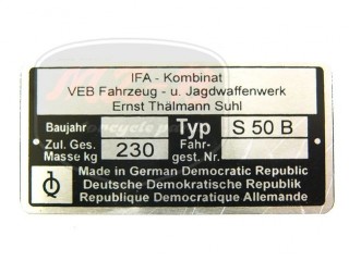 SIMSON 50 NAMEPLATE /S50B/