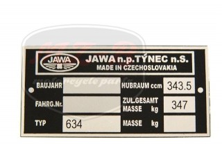 JAWA 350  6V NAMEPLATE /634