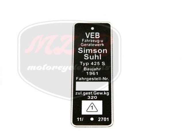 SIMSON 250 NAMEPLATE /425S/SLIM SIMSON 250 NAMEPLATE /425S/SLIM
