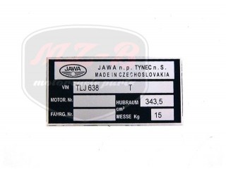 JAWA 350 12V NAMEPLATE /638/