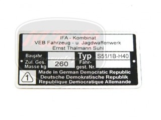 SIMSON 51 NAMEPLATE /S51/1B-H40/
