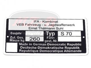 SIMSON 70 NAMEPLATE /S70/