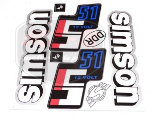 SIMSON 51 DECAL SET S51 12V /WHITE-SILVER-BLUE/