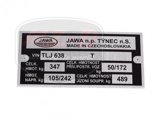 JAWA 638 NAMEPLATE /638/