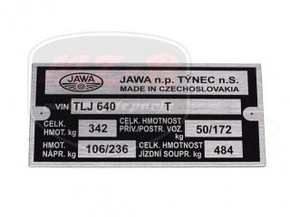 JAWA 640 NAMEPLATE /640/